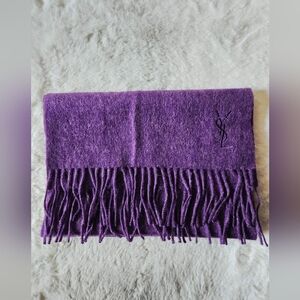 YSL Purple Fringe Wool Scarf